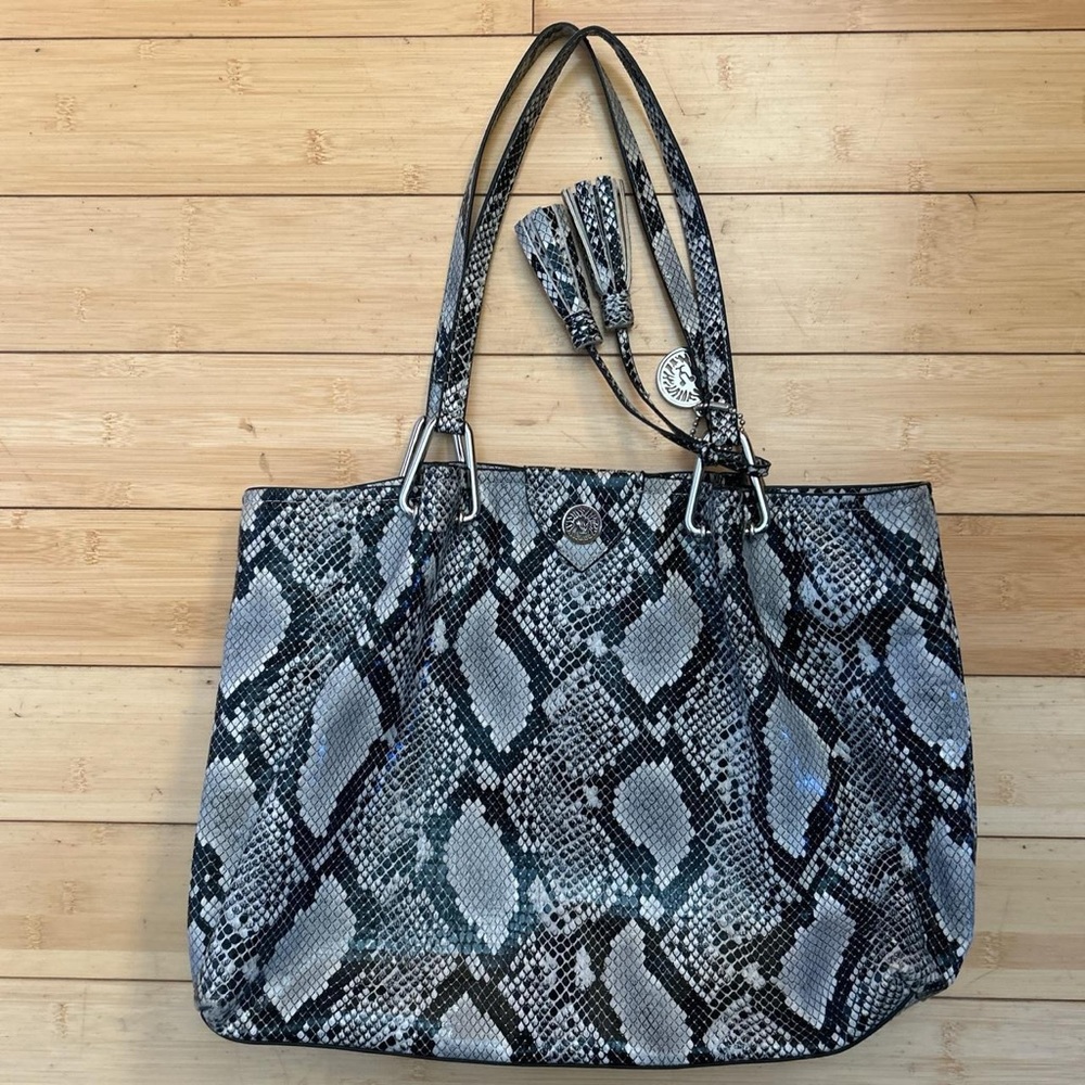 Anne Klein grey and black snakeskin purse tote bag